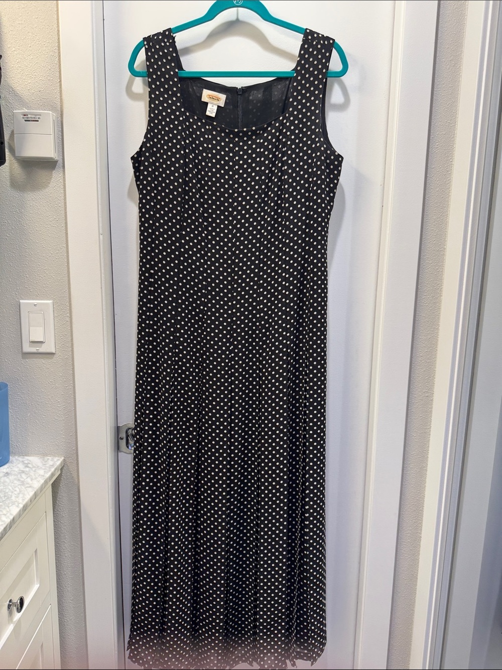 Talbots Black Polka Dot Sleeveless, Pleated Maxi Dress